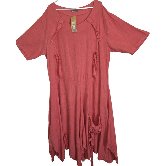 VTG La Bass Coral Linen Dress XL Oversized Statement Lagenlook ITALY NWT Artsy - Picture 7 of 16